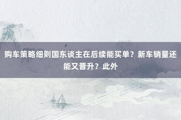 购车策略细则国东谈主在后续能买单？新车销量还能又晋升？此外