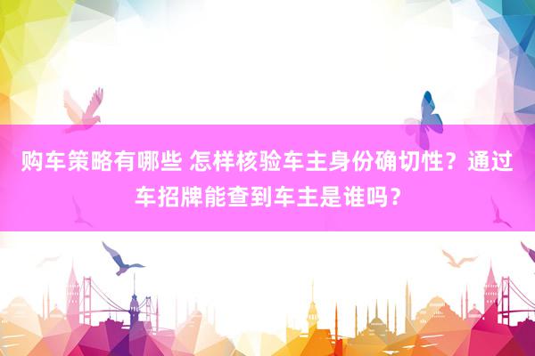 购车策略有哪些 怎样核验车主身份确切性？通过车招牌能查到车主是谁吗？