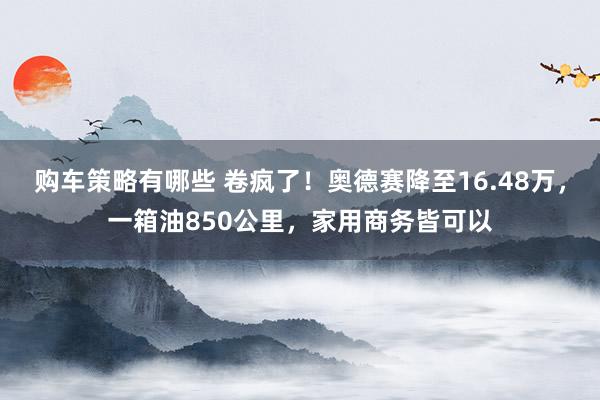 购车策略有哪些 卷疯了！奥德赛降至16.48万，一箱油850公里，家用商务皆可以