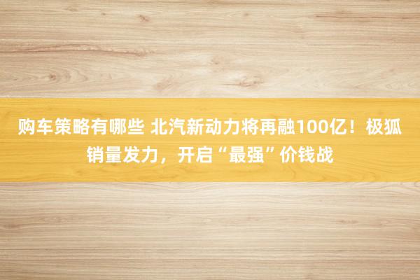 购车策略有哪些 北汽新动力将再融100亿！极狐销量发力，开启“最强”价钱战