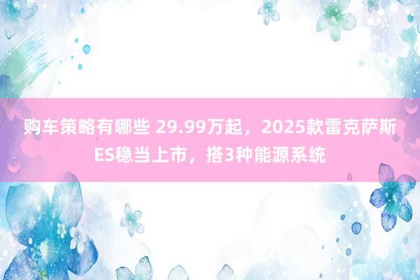 购车策略有哪些 29.99万起，2025款雷克萨斯ES稳当上市，搭3种能源系统