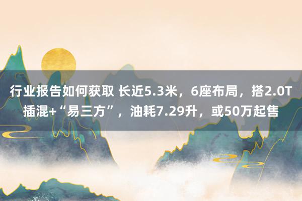 行业报告如何获取 长近5.3米，6座布局，搭2.0T插混+“易三方”，油耗7.29升，或50万起售