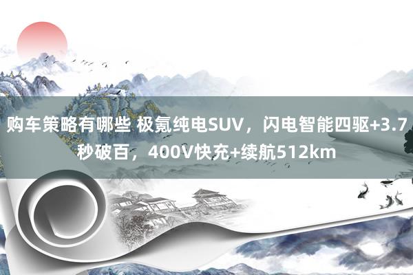 购车策略有哪些 极氪纯电SUV，闪电智能四驱+3.7秒破百，400V快充+续航512km