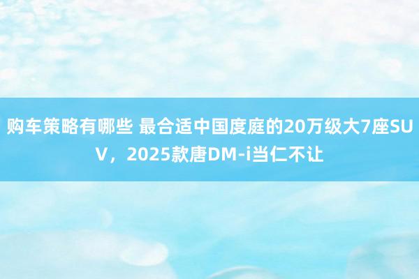 购车策略有哪些 最合适中国度庭的20万级大7座SUV，2025款唐DM-i当仁不让