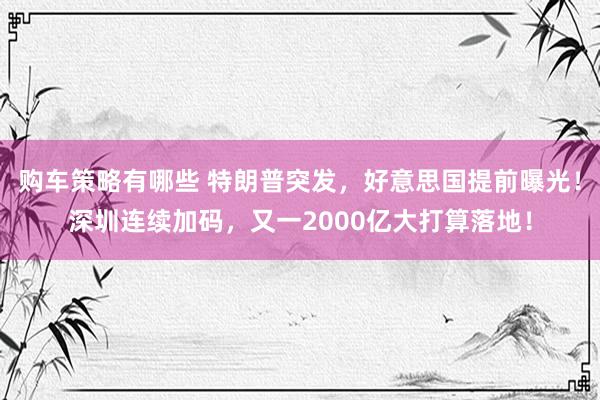 购车策略有哪些 特朗普突发，好意思国提前曝光！深圳连续加码，又一2000亿大打算落地！