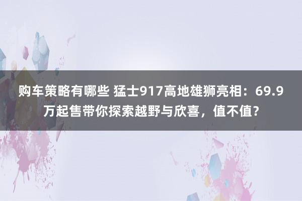 购车策略有哪些 猛士917高地雄狮亮相：69.9万起售带你探索越野与欣喜，值不值？