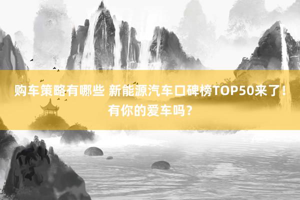 购车策略有哪些 新能源汽车口碑榜TOP50来了！有你的爱车吗？