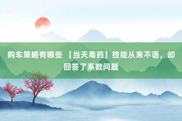 购车策略有哪些 【当天毒药】技能从来不语，却回答了系数问题