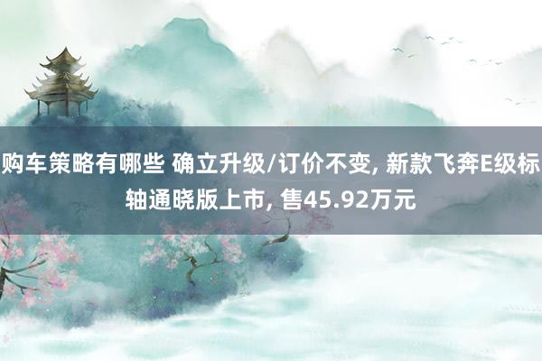 购车策略有哪些 确立升级/订价不变, 新款飞奔E级标轴通晓版上市, 售45.92万元