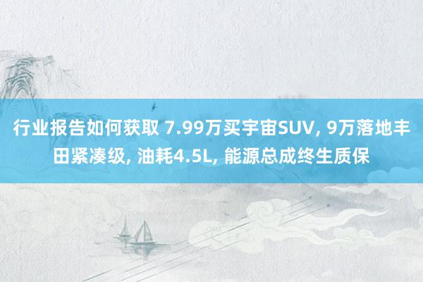 行业报告如何获取 7.99万买宇宙SUV, 9万落地丰田紧凑级, 油耗4.5L, 能源总成终生质保