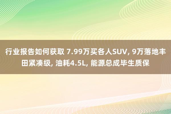 行业报告如何获取 7.99万买各人SUV, 9万落地丰田紧凑级, 油耗4.5L, 能源总成毕生质保