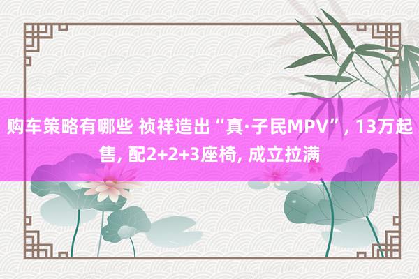 购车策略有哪些 祯祥造出“真·子民MPV”, 13万起售, 配2+2+3座椅, 成立拉满