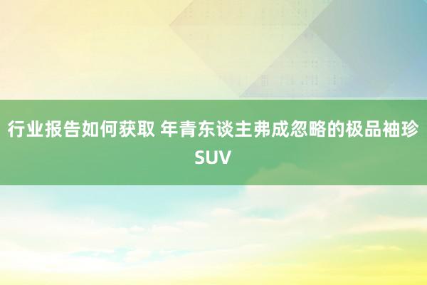 行业报告如何获取 年青东谈主弗成忽略的极品袖珍SUV