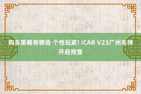 购车策略有哪些 个性玩家! iCAR V23广州车伸开启预售