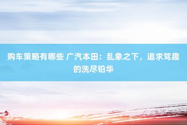 购车策略有哪些 广汽本田：乱象之下，追求驾趣的洗尽铅华