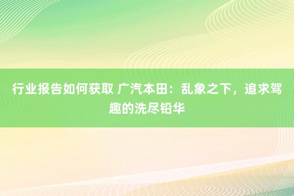 行业报告如何获取 广汽本田：乱象之下，追求驾趣的洗尽铅华