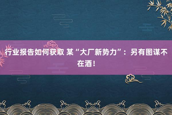 行业报告如何获取 某“大厂新势力”：另有图谋不在酒！