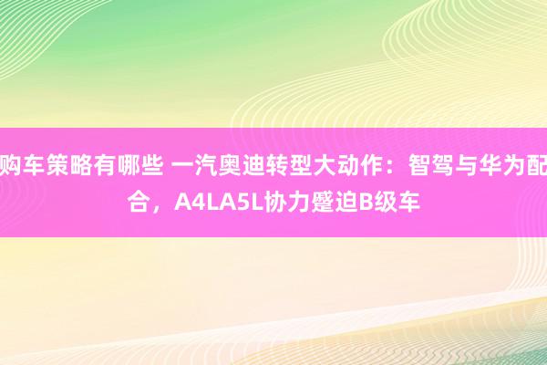 购车策略有哪些 一汽奥迪转型大动作：智驾与华为配合，A4LA5L协力蹙迫B级车