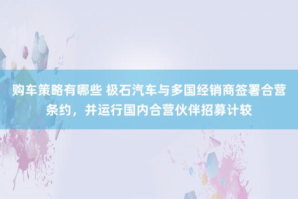 购车策略有哪些 极石汽车与多国经销商签署合营条约，并运行国内合营伙伴招募计较