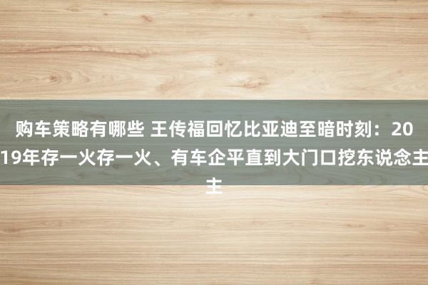 购车策略有哪些 王传福回忆比亚迪至暗时刻：2019年存一火存一火、有车企平直到大门口挖东说念主