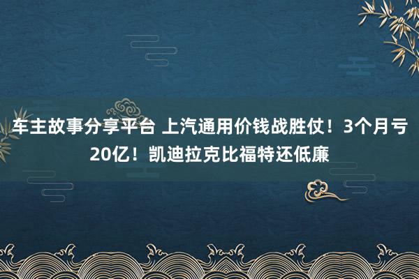 车主故事分享平台 上汽通用价钱战胜仗！3个月亏20亿！凯迪拉克比福特还低廉