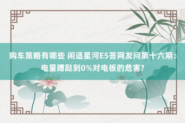 购车策略有哪些 闲适星河E5答网友问第十六期：电量蹧跶到0%对电板的危害?