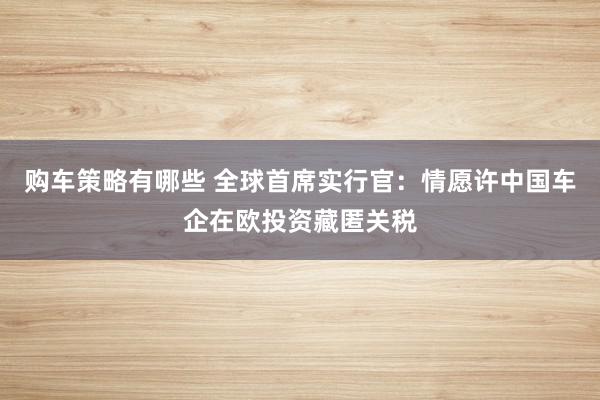 购车策略有哪些 全球首席实行官：情愿许中国车企在欧投资藏匿关税