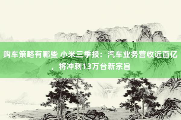 购车策略有哪些 小米三季报：汽车业务营收近百亿，将冲刺13万台新宗旨