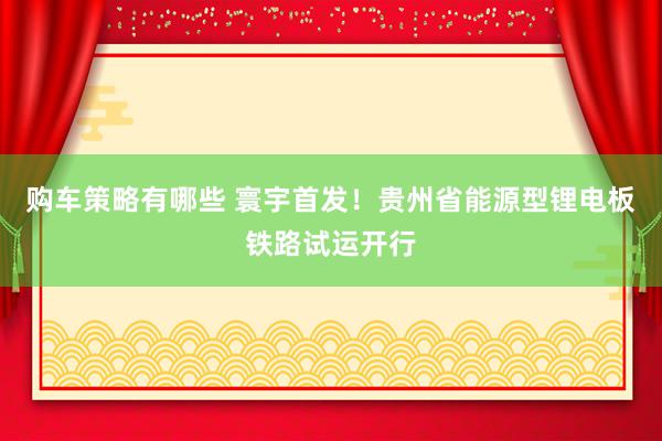 购车策略有哪些 寰宇首发！贵州省能源型锂电板铁路试运开行